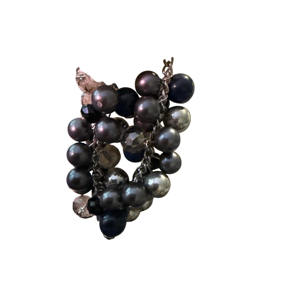 The Limited Chunky Cluster Bracelet Faux Pearl Faceted Bead Navy Charcoal Silver